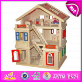 2015 Happy Family Doll House for Kids, DIY Toy Wooden Doll House Toy for Children, Best Seller Handmade Wooden Doll House W06A103