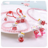 Set of Hello Kitty Kt Hair Bands Pearl Necklace Rings Hair Pins Pearl Wrist Bands Japanese Kimono Style Kids Girls Fashion Accessories