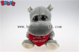 Valentines Day Gift Toy Big Eyes Stuffed Grey Hippo Animal Toys with Red Heart Pillow Bos1175
