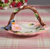 Ceramic Fruit Bowl with Handle and Flower (D3201X)