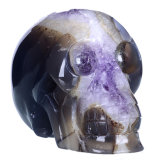 Natural Geode Amethyst Carved Human Skull Carving, Crystal Craft (9Z69)