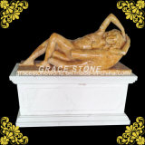 Natural Yellow Marble Lying Lady Sculpture