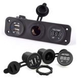 Three Hole Panel Multifunction Kit LED Digital Voltmeter / Dual USB 2 Port Charger / DC 12V Power Socket Suitable to Install in Any 12V-24V Motorcycle, Boat, T