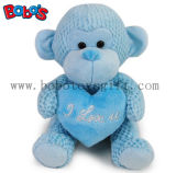 Special Valentines Day Gift Stuffed Blue Monkey Plush Toy with Blue Heart Pillow