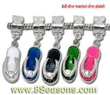 Mixed Silver Tone Rhinestone Enamel Slippers /Shoe Charm Dangle Beads. Fit European Charm 37x9mm, 10PCS Per Package (B09654)