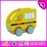2015 Happy Play Yellow School Bus Toy for Kids, Children Style Toy Mini School Bus Toy, Pull and Push Wood Toy School Bus W04A102