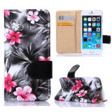 Mobile PU Leather Case for iPhone Mobile Phone, Flower Phone Case Stand Wallet Leather Case