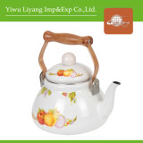 Pear-Shaped Enamel Kettle with Wooden Handle (BY-3306)
