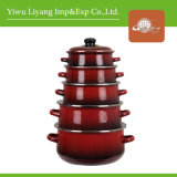 High Quality Color Enamel Coated Pot Red Decal Cookware Set (BY-0812)