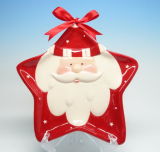 Holiday Ceramic Christmas Star Santa Plate for Christmas Gifts (HL005C121734-1)