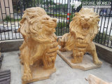 Lion Sculpture Hand Carving Yellow Marble for Home Decoration (SC-003)