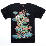 2014 T-Shirt Boy Trendy Man Black Dragon and Clouds Animal Printed Short Sleeves 3D Hip Hop T Shirt Casual Men Shirt