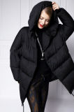 Cool Black Long Lady Down Jacket with High Duck Down Cotton