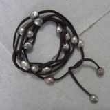 Big Freshwater Pearl Bracelet with Dark Brown Leather, Jewellery