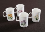 Porcelain Coffee Mugs with Flowers