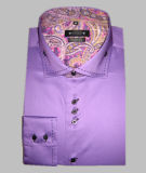 100%Cotton Men's Casual Long Sleeve Satin Shirt with Button on Collar