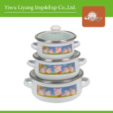 3 Pieces Enamel Mini Pot Cast Iron Cookware Cooking Pot with Glass Lid (BY-1213)