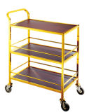 Three Tier Gold Handrail Liquor Trolley with Wheels for Hotel and Restaurant Wine Service Fw-55