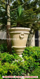 Beige Carved Marble Stone Flower Pot Garden Decoration Sculpture