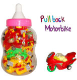 Plastic Pull Back Motorbike Toy Candy in Baby Bottle