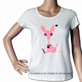 Ladies New Fashion Lovely Dog Hand Embroidered T-Shirt (HT7006-1)