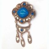 Antique Metal Alloy Brooch with Resin Beads/Rhinestone