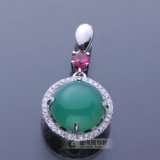 Round Jade & Ruby Stone Pendant 925 Sterling Silver Fashion