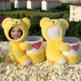 Popular Yellow Bear 15cm 3D Plush Toy Doll with Pen Container for Christmas