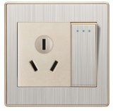 Stainless Steel 16A 1 Switch Double Control 3 Holes Power Socket Outlet (OMY-B6-205)