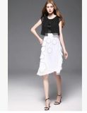 Black and White Geometric Patch Hit The Color Sleeveless Dress