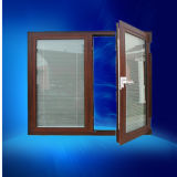 Double Insulating Glass Wood Printing Aluminum Window with Blinds