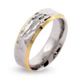 Men's Gold Lined Hammered Engravable Band Ring