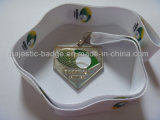 Silver Plated & Soft Enamel Sports Medallion with White Ribbon