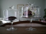 Glasscake Plate&Transparent Giftware&Glass Dessert Plate with Bird Handle
