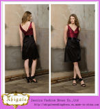 2014 New Fashion High Quality Simple Knee Length V Neck V Back Taffeta Black and Red Evening Dress Bridesmaid Dress (MN1367)