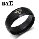 Black Superman Pattern of High Quality Titanium Steel Rings with Free Chain 8mm 7g Heavy Jewelry Female Male Free Shipping