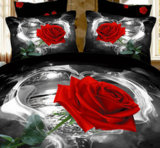 Popular Luxury Linen Be Printed Bright Red Rose 3D Bedding Sets