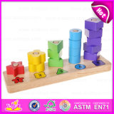 Wooden Rainbow Tower Shape Geometric Sorter Blocks, Toys for Education Wooden Geometric Shapes Blocks for Learn Count W13D093