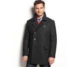 Men's Faux Leather Trim Wool-Blended Peacoat