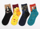 Women's Cotton Crew Socks with Oil Painting Like (WA037)