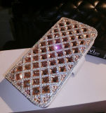 Mobile Phone Bling Champagne Crystals Slot Cards Wallet Leather Case