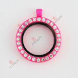 30mm Hot Pink Lacquer Glass Locket Fashion Necklace (#29)