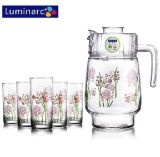 Luminarc 7PCS Printed Flower Glass Water Set with Plastic Lid (G5114)