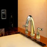 Double Lever Gold Finish Brass Basin Faucet for Washroom