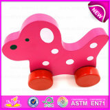 Lovely Toddler Wooden Dog Pull Along Toys for Kids, Wooden Baby Pull Along Real Look Charming Toddler Dog Animal Toy W05b109