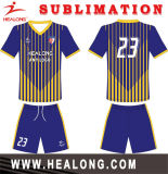 Deep Blue and Yellow Stripe Fashion Customized Design Football Jersey