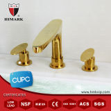 Modern Design Gold Plating 2-Handle 3-Hole Lavatory Faucet Mixer with Cupc Certified