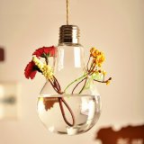 Wholesale Clear Hanging Bulb Shaped Glass Candle Holder Flower Plant Vase HP082