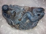 Agate Relievo Carved Dragon with Druzy Inside Free Solid Wood Dock