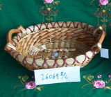 Round Willow Tray with Wood Ear Handles (26069#)